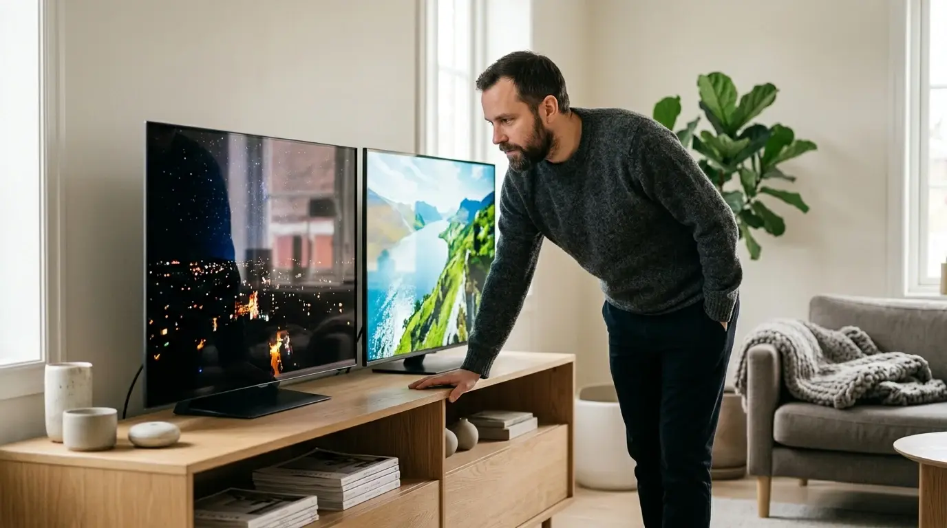 OLED vs QLED illustrert som oled-tv hos TVoversikt.no